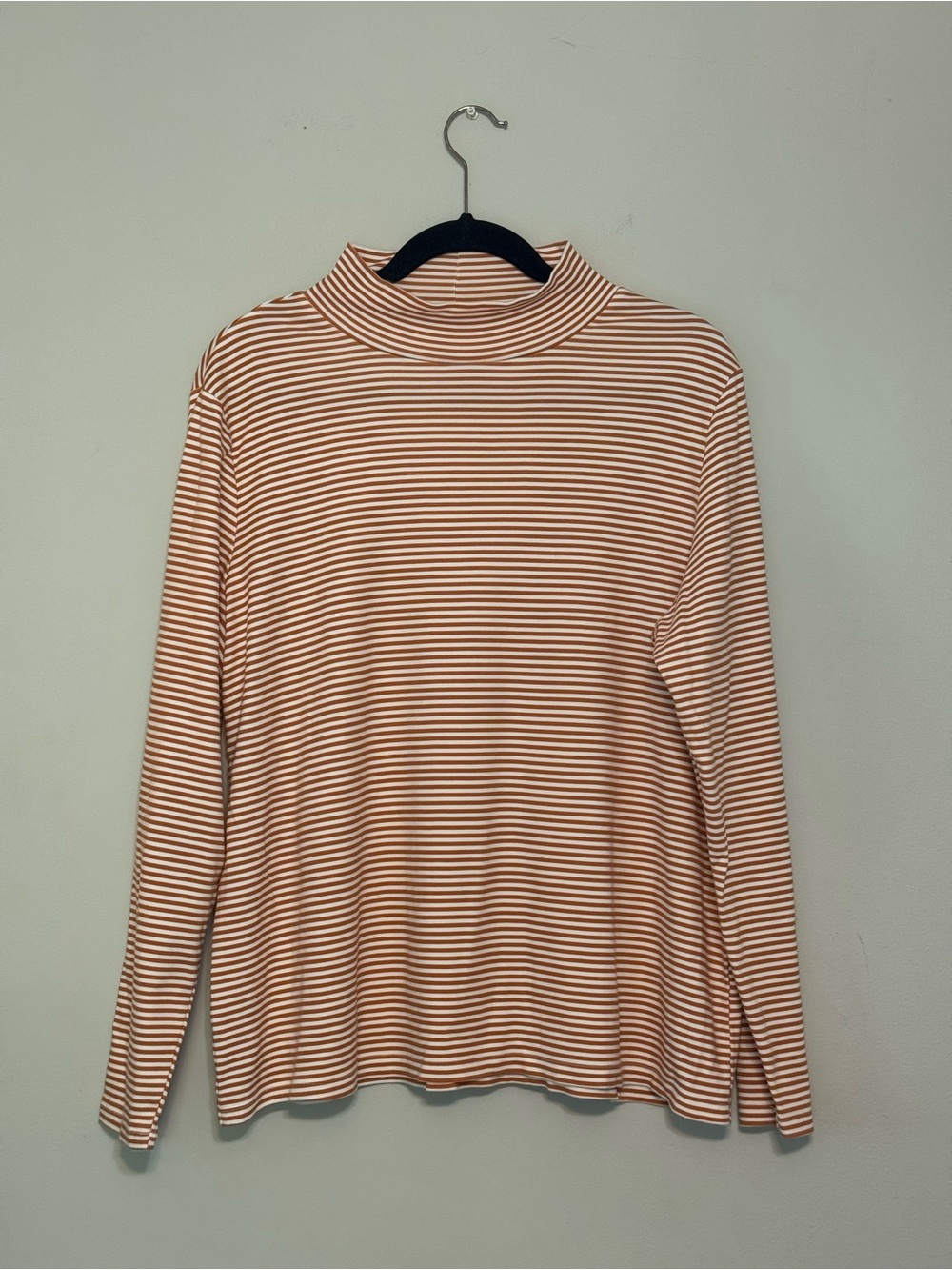 croft & barrow White and Orange Striped Mock Neck Long-Sleeve Tee Sz XXL